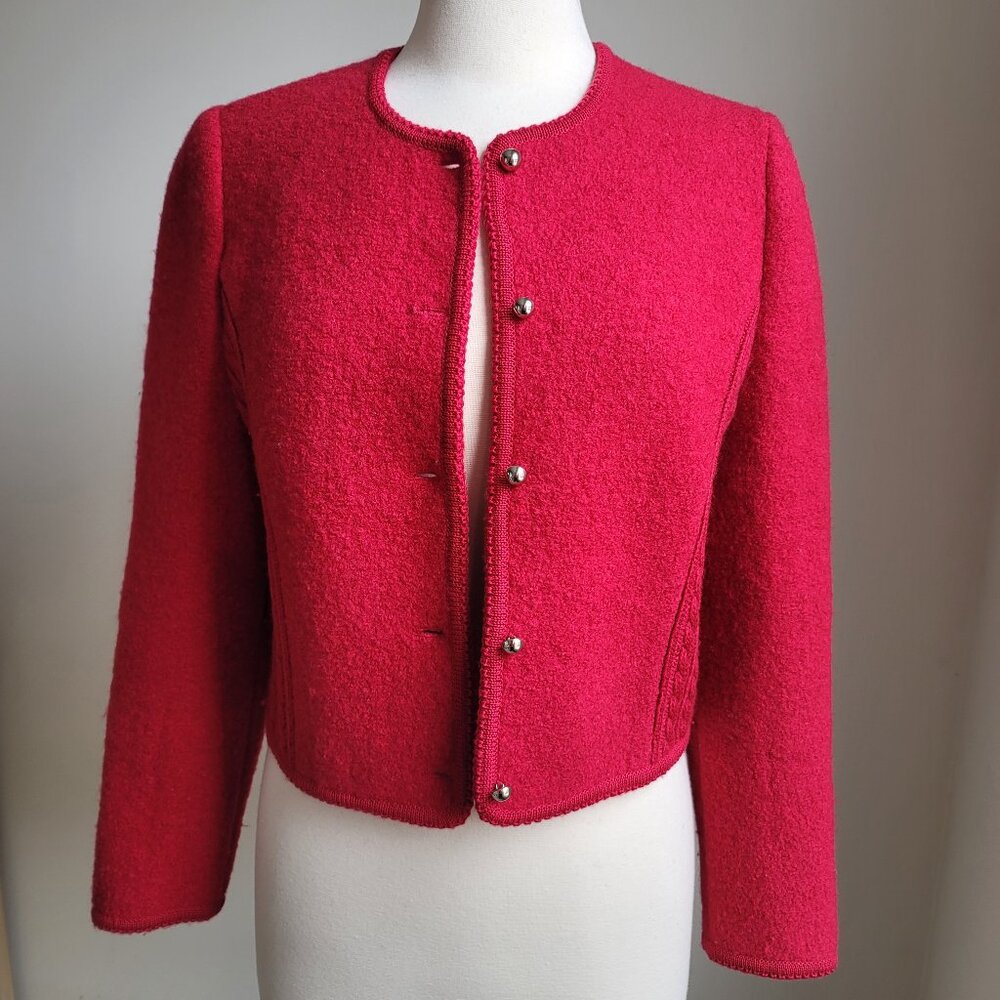 Vintage Jos. A. Bank Clothiers Pure Red Virgin Wool Silver Button Jacket Size 12